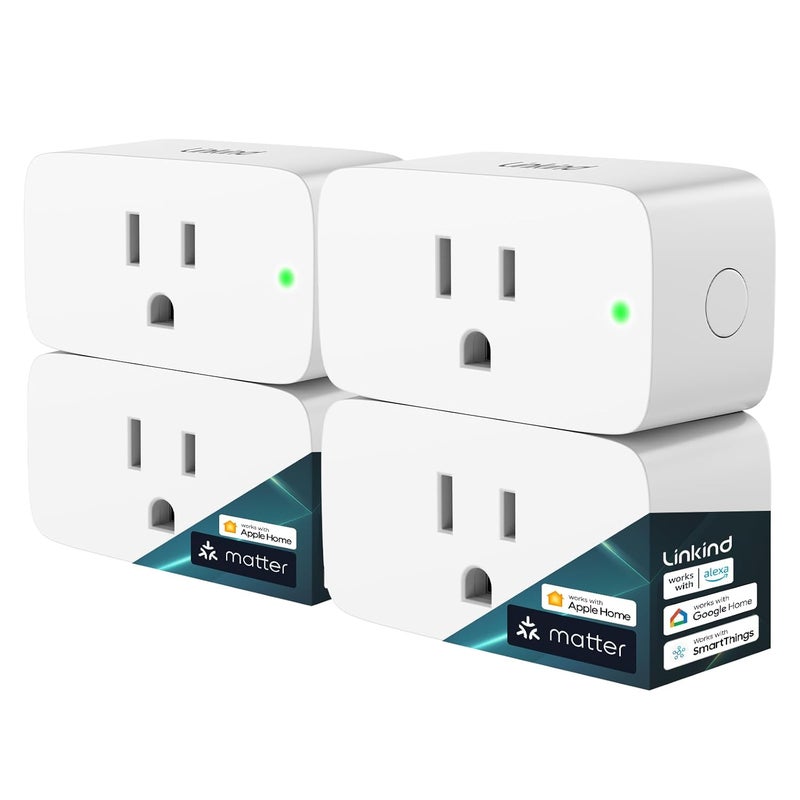 Linkind Matter Smart Plug, Work with Apple Home, Siri, Alexa, Google, SmartThings, Smart Home Smart Outlet Timer 15A/1800W, APP Remote Control & Schedule, ETL & FCC Certified, 2.4G Wi-Fi Only, 4 Pack - Image 1